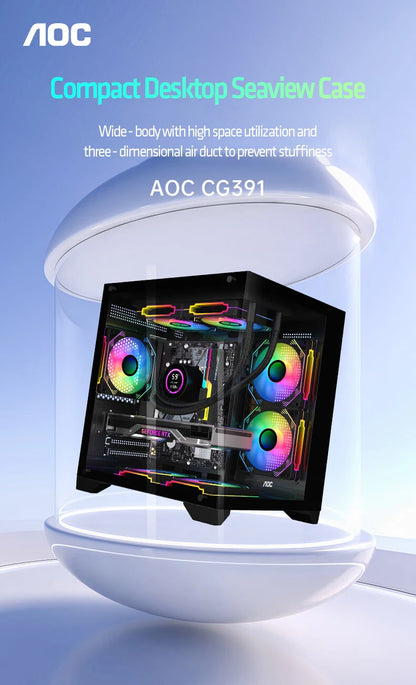 AOC CG391 PC Case MATX Gaming Desktop Case Supports 240 Water Cooling With 3 Pcs ARGB Fans Computer Case Sea View Room 컴퓨터 섀시