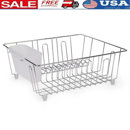 Small Wire Dish Rack Kitchen Organizer with Cutlery Cup Compact Dish Drainer Stainless Steel Countertop Drying and Storage