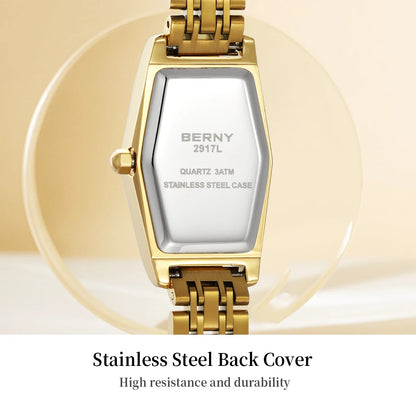 BERNY Gold Watches for Women Elegant Dainty Hexagon Ladies Quartz Wrist Watches Stainless Steel Band Fashion Luxury Bracelet