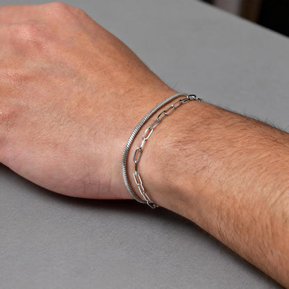 2pcs Men's Chain Bracelets,Silver Color Stainless Steel Rope Twisted Adjustable Chain Wristband,Simple Jewelry Gift for Dad Him