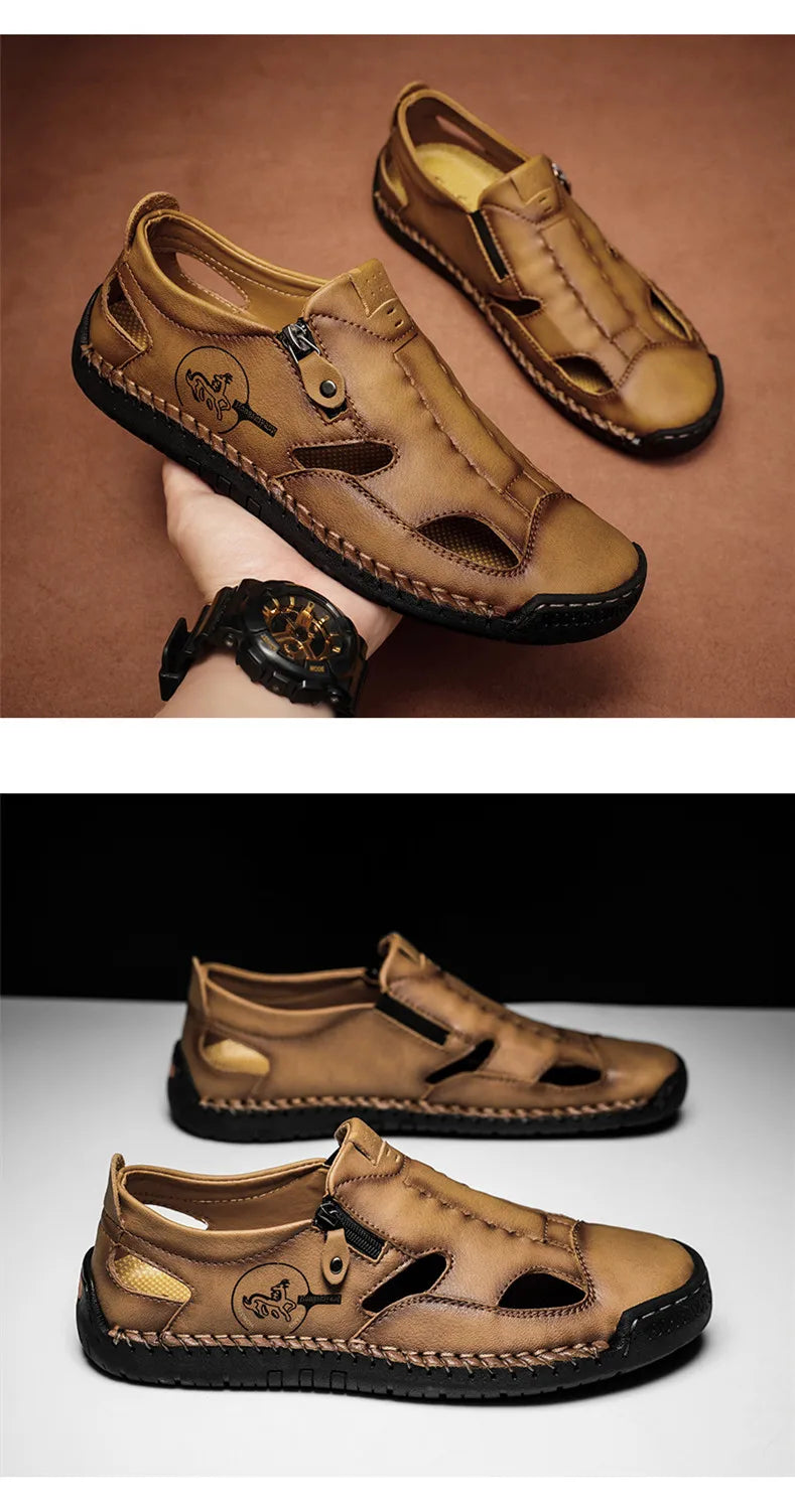 New Summer Breathable Men Sandals Fashion Roman Sandals Handmade Leather Men Casual Shoes Platform Outdoor Men's Beach Sandals