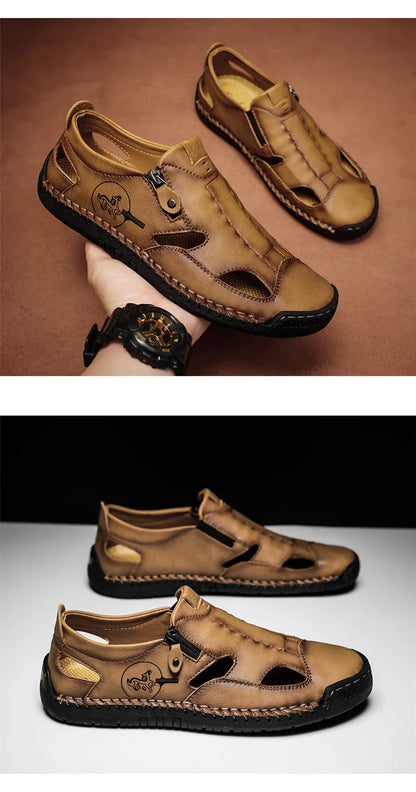 New Summer Breathable Men Sandals Fashion Roman Sandals Handmade Leather Men Casual Shoes Platform Outdoor Men's Beach Sandals