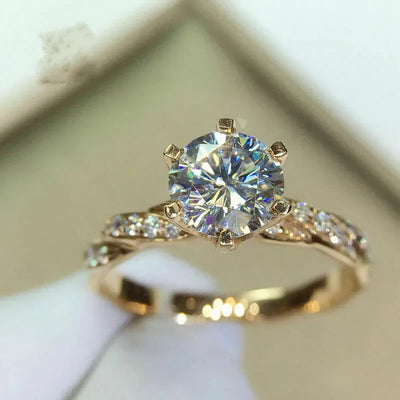 Luxury Shiny Gold Color Stainless Steel Moissanite Twist Couple Rings for Women Men High Quality Wedding Zircon Finger Jewelry