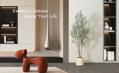 Artificial Olive Tree With Large White Planter, Muti-Trunk Faux Tall Olive Plant With 5/7/9 Realistic Branches