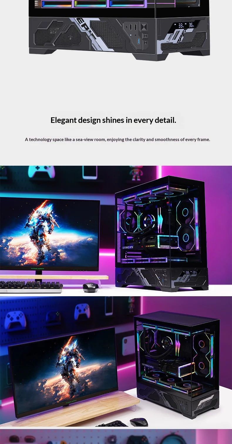 WJCOOLMAN Millennium ATX PC case screen/digital display supports 360 water cooled sea view room Customize screen computer case