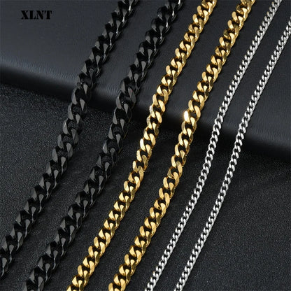 3/5/7/9/11mm Men's Silver Color Necklace Stainless Steel Cuban Link Chain for Mens Womens Basic Black Gold Tone Chokers