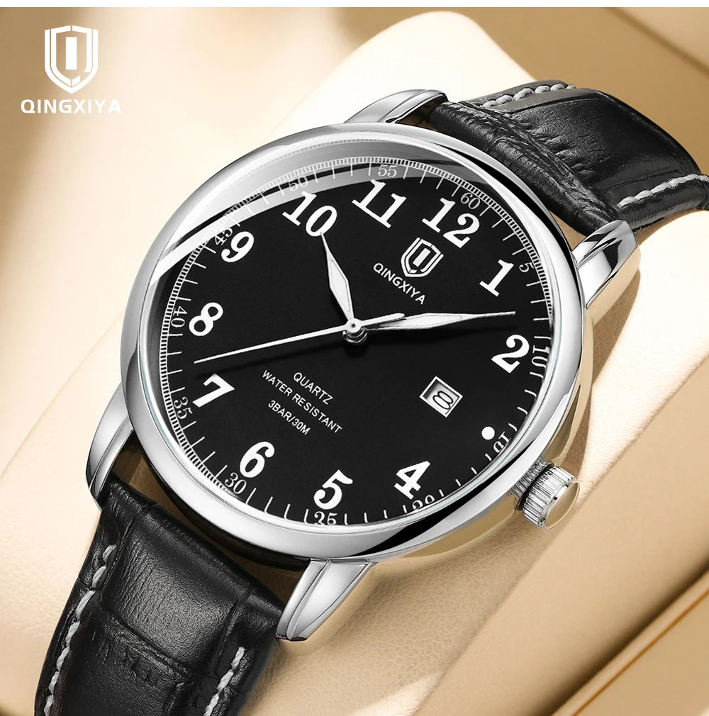 QINGXIYA Classic Business Watch  Men Calendar Quartz Watches Top Brand Luxury Leather Waterproof Mens Watches Relogio Masculino