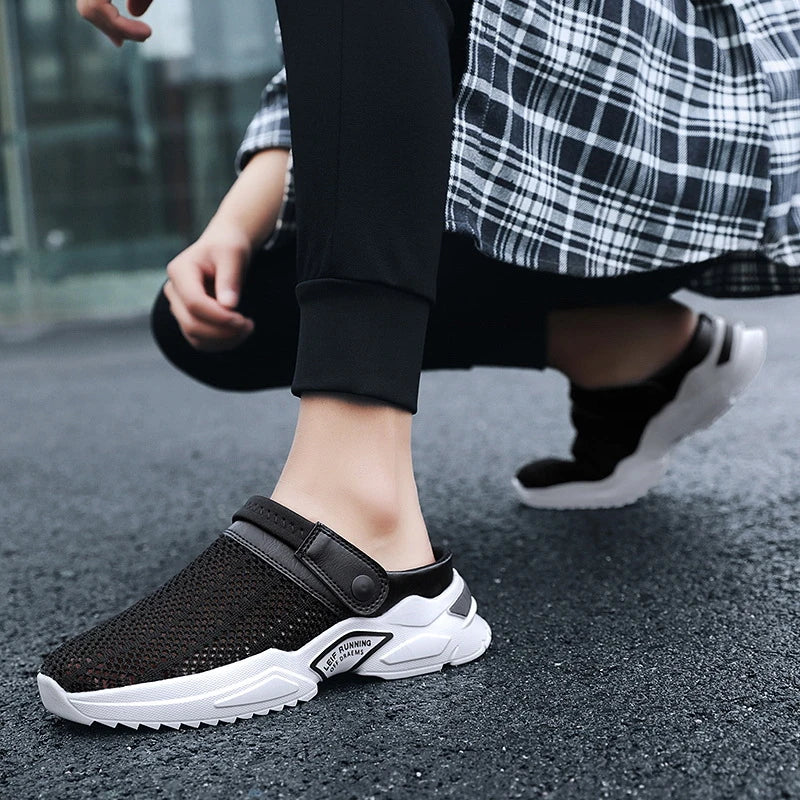 2025 Summer Flip Flops Large Size Men's Half-Slippers Men's Sandals Student Bag-Toe Sandals Beach Shoes Casual Breathable