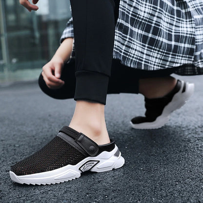 2025 Summer Flip Flops Large Size Men's Half-Slippers Men's Sandals Student Bag-Toe Sandals Beach Shoes Casual Breathable