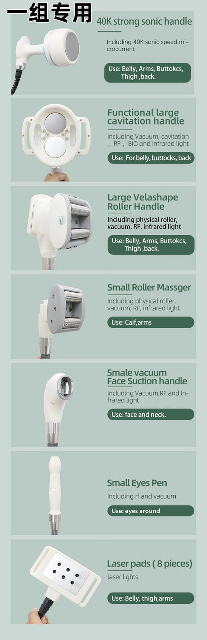 V10 Velashape Six-Handle Body Shaping Machine 40K Radio Frequency Fat Reduction, Body Sculpting and Skin Tightening Device