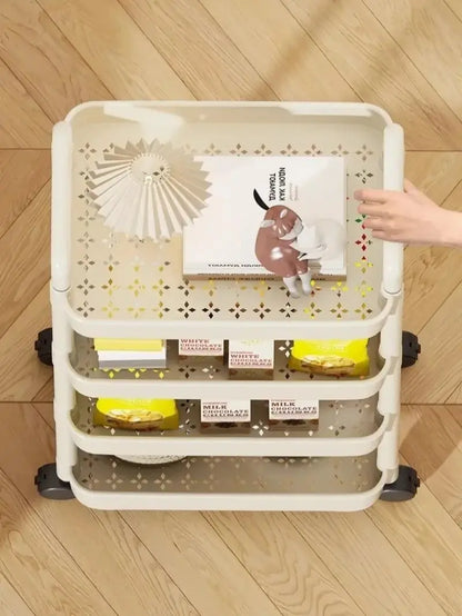 Trolley with Handlebar and Storage Rack, Floor-Standing, Multi-Layer Storage for Kitchen, Bathroom, Snacks, and Toiletries