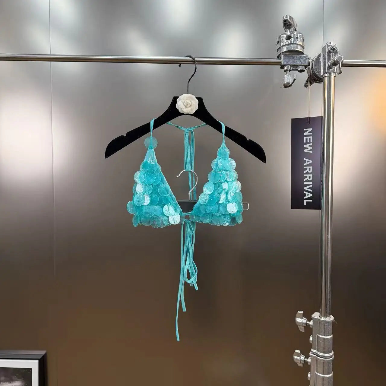 New Luxury Sequin Decorated Tie Bikini Two-Piece Swimsuit for Women Vacation Sexy Bikini Set