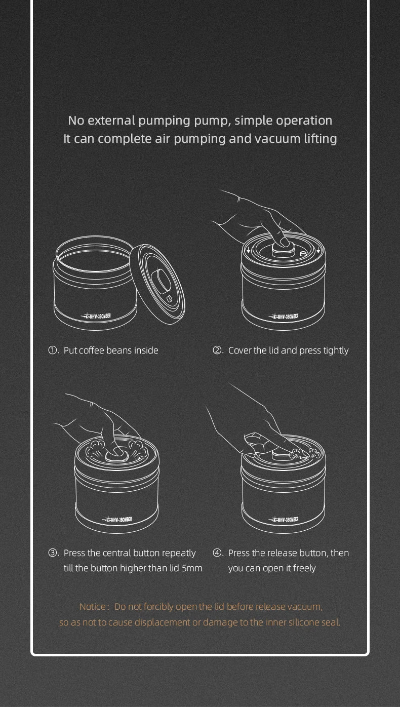 MHW-3BOMBER Manual Vacuum Airtight Canister Chic Coffee Bean Tea Storage Container Professional Home Kitchen Barista Accessories
