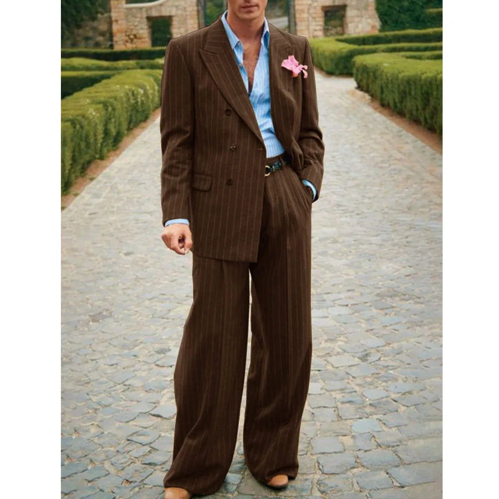 Men's Striped Suit Two Piece Suit Elegant Fashion Suit Casual Fashion Work Wear Party Dress Men's Commuter Wear Men's Clothing