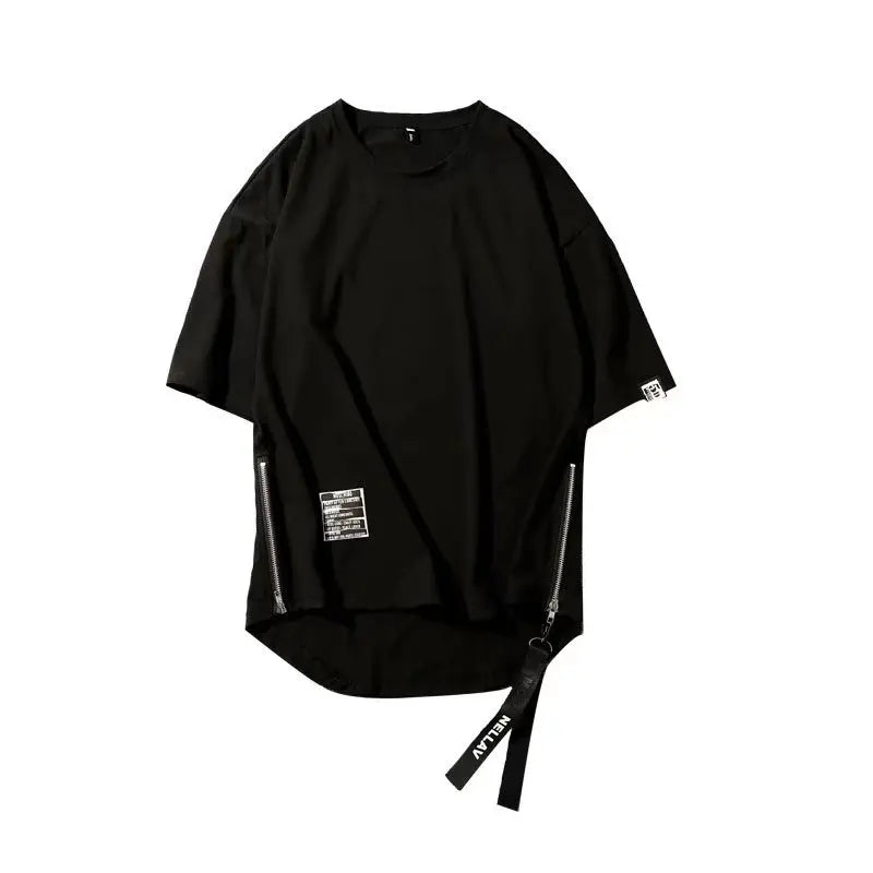 Y2K Summer New Mens Fashion Oversized Style Cargo T Shirt Man Techwear Men Brand Quality 100% Cotton Zip Up Short Sleeve Tshirt