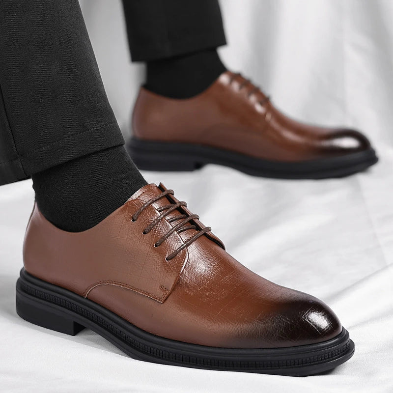 Mens Black Vintage Genuine Leather Lace Up Formal Business Office Groom Wedding Daily Wear Dress Shoes Simple British Style
