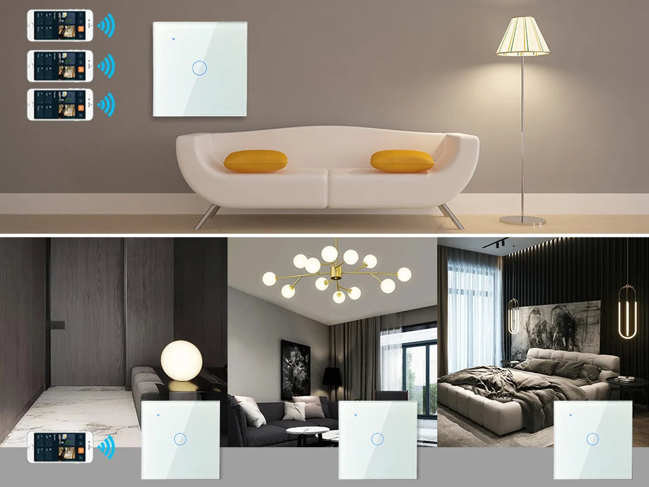 Tuya WiFi Smart On Off Light Switch 220V Power Button Wall Touch Alexa Google Home Voice With Without No Neutral Wire EU Two Way