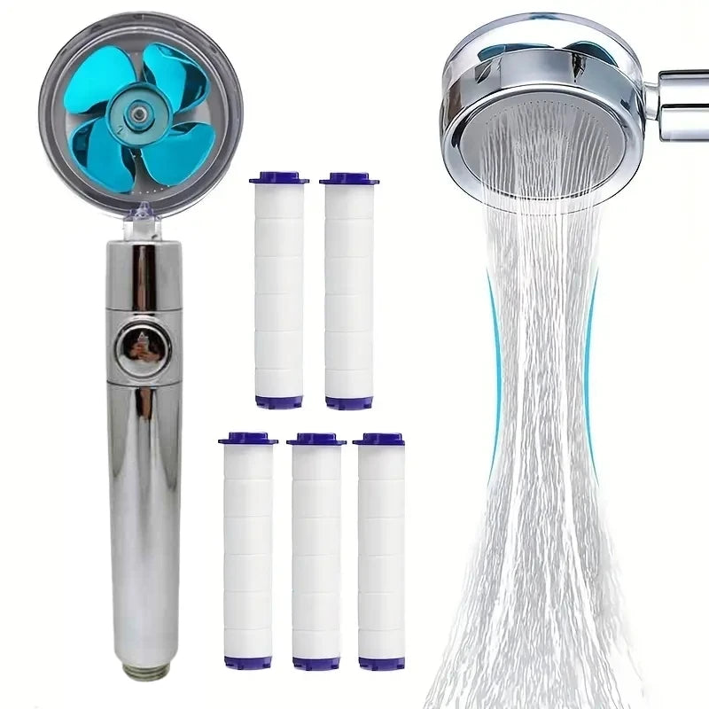 High Pressure Shower Head Rainfall Water Saving 360 Rotating Twin Turbo Propeller Fan Showerhead Bathroom Accessories