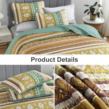 Boho Quilt Size Colorful Bohemian Bedspread Size Set with 2 Pillow Shams Lightweight Summer Soft Microfiber Western Bedding Set