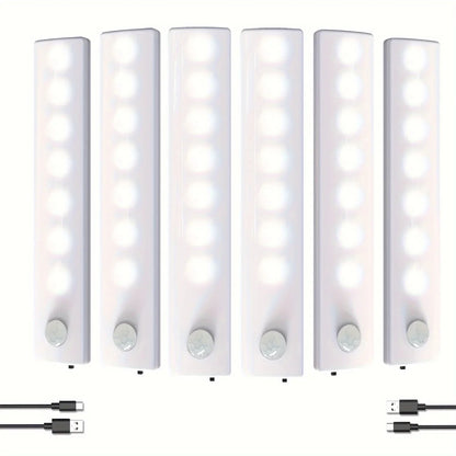 Under Cabinet Lights 6 Pack Motion Sensor Light Indoor LED USB-C Rechargeable Battery Operated Stick-On Light for Kitchen Night