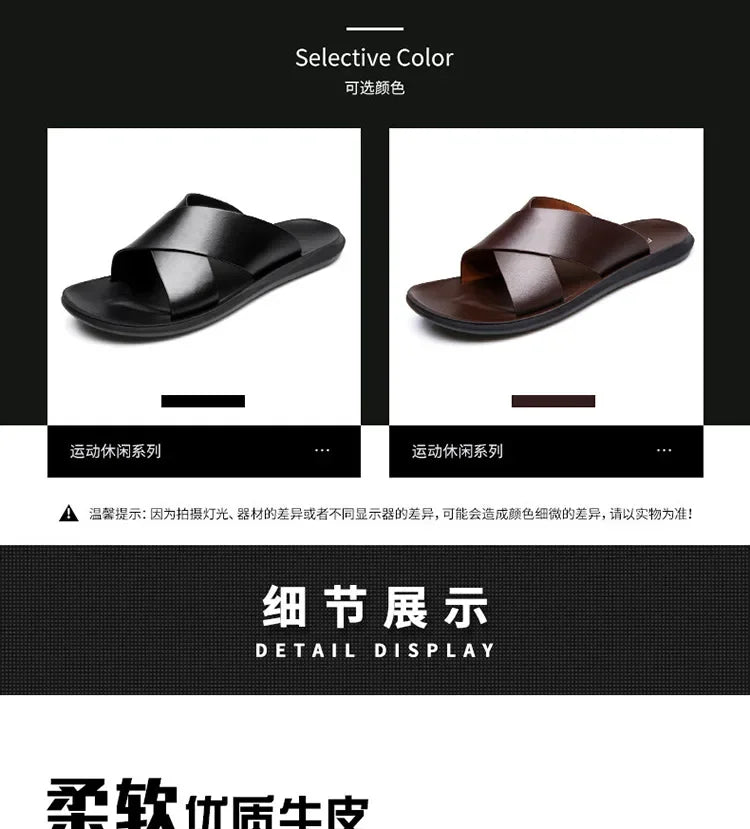 Sandals for Men Slippers Genuine Leather Luxury Brand Fashion  Men Flats Casual Non-slip Beach Sandalia Zapatos Hombre 2024