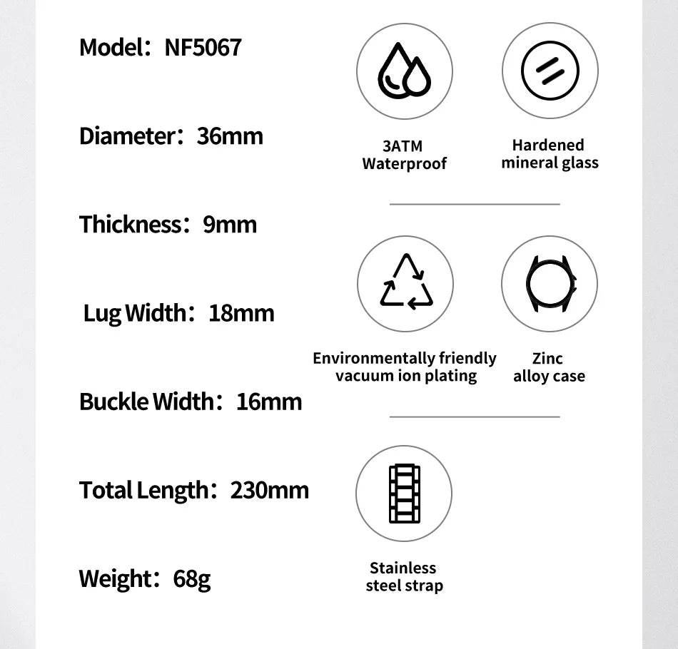 NAVIFORCE Ladies 3ATM Waterproof Quartz Watch Simple Fashion Stainless Steel Watchband Woman Quartz Watch Gifts For Women NF5067