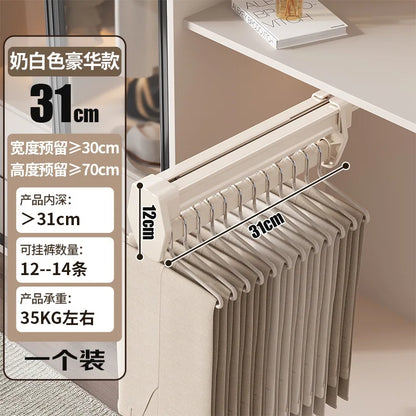 Multifunctional Wardrobe Trouser Hanger with Built-In Telescopic Pants Storage Pull-Out Clothes Rail Shelf Wardrobe Organizer
