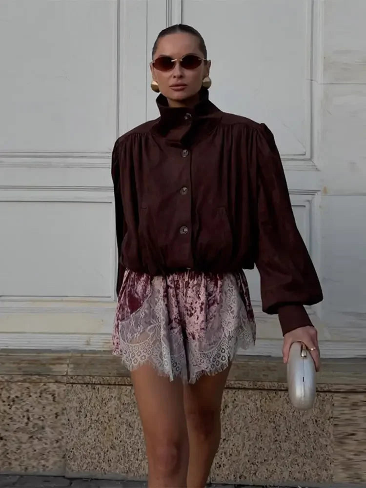 High-Waisted Lace-Panel Shorts