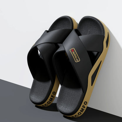 Men's Outdoor Fashion Sandals-Cross Strap Open Toe Slide Sandal,Non-Slip Bath Shower Slippers,Beach Shoes for Swimming & Walking