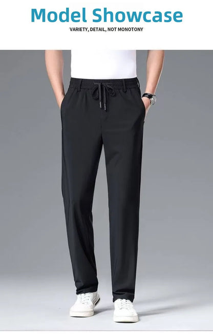 High-End Business Ice Silk Long Pants Sporty Summer Cool Feeling Casual Thin Men's Loose Straight Leg West Pants