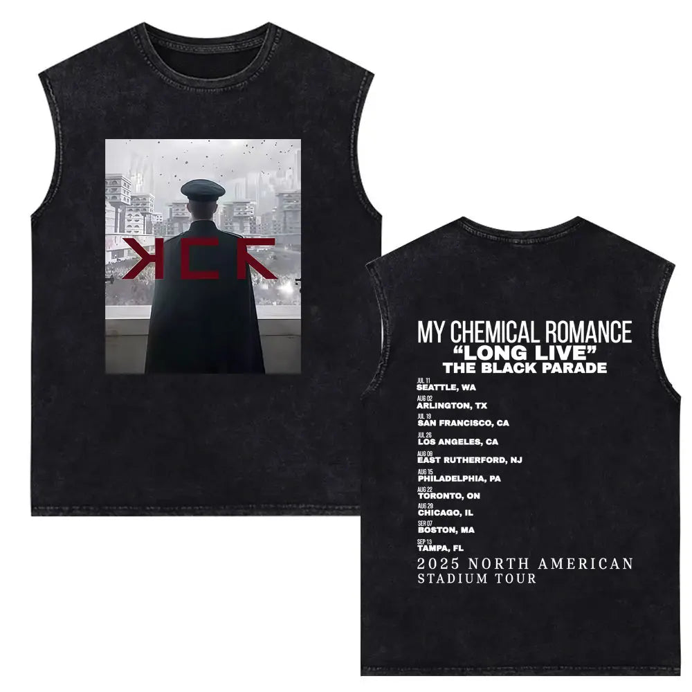 My Chemical Romance Vintage Washed Tank Tops Three Cheers for Sweet Revenge Sleeveless Vest Men Retro Punk Emo Rock Band T-shirt