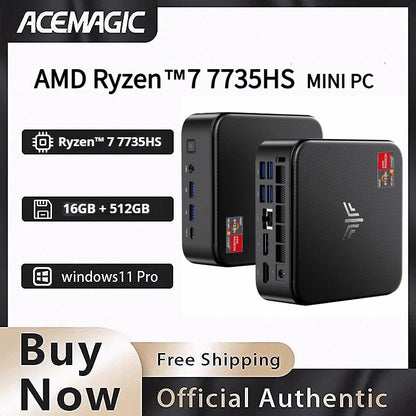 AMD Ryzen 7 7735HS Mini PC, 16GB LPDDR5 512GB NVMe SSD Triple 4K Display Mini Computer WiFi 6 BT 5.2 Preinstalled Windows 11 Pro