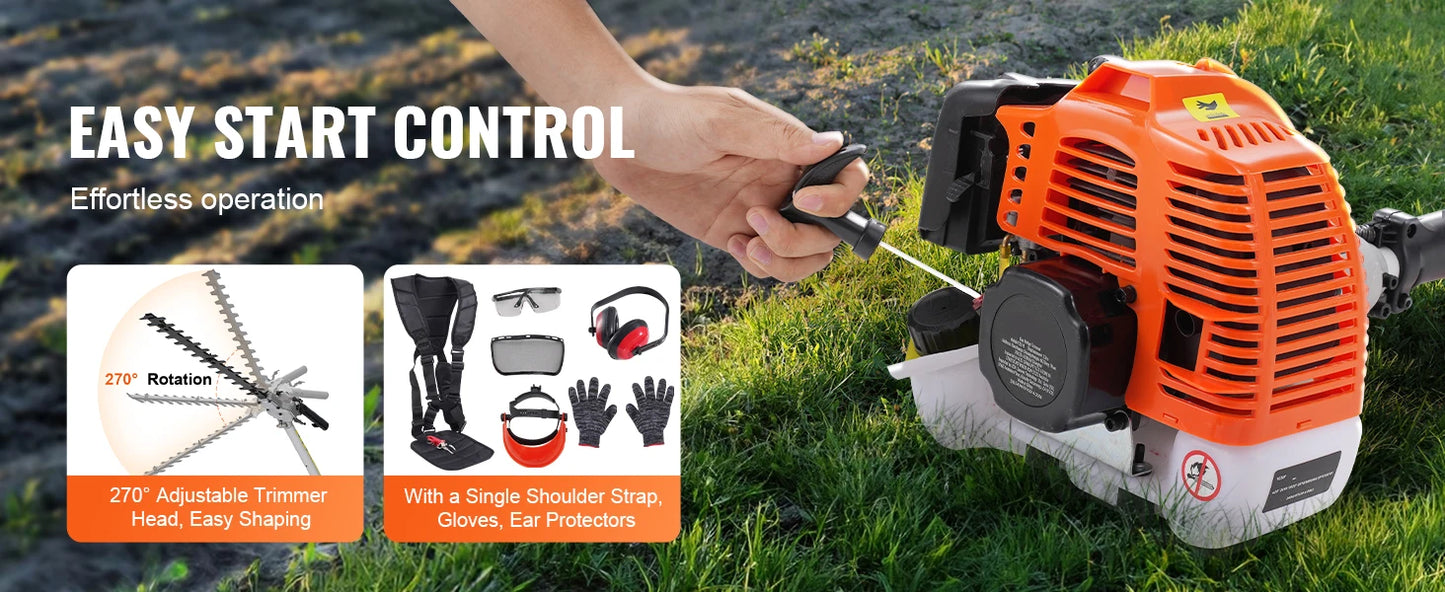 SucceBuy 52CC 6-in-1 MultiFunctional Trimming Tools Gas Hedge Trimmer Weed Eater String Trimmer Brush Cutter Edger Pole Chainsaw