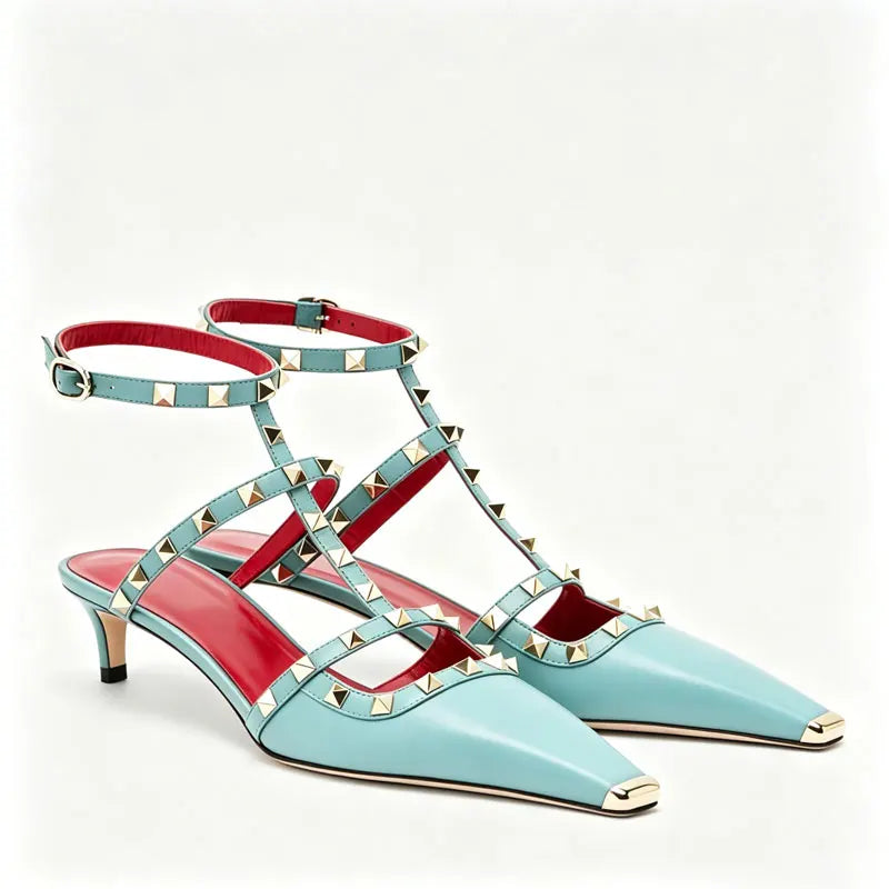 Summer Square Headed Rivet High-heeled Women's Sandals, Fashionable and Sexy Women's Party T-table Women's Plus Size Sandals