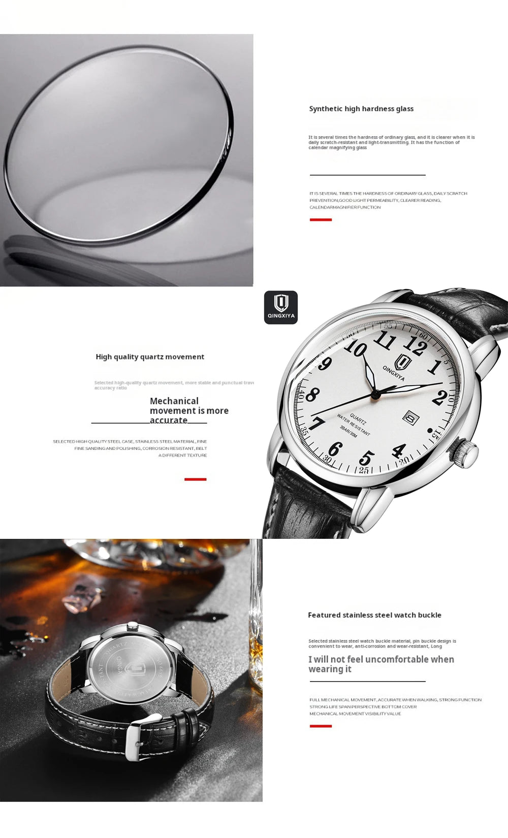 QINGXIYA Classic Business Watch  Men Calendar Quartz Watches Top Brand Luxury Leather Waterproof Mens Watches Relogio Masculino