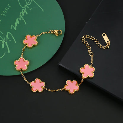 INS Hot Sale Stainless Steel Five Laef Flower Clover Bracelet Jewelry Set Necklace Earrings For Woman Daily Wear Brand Jewelry