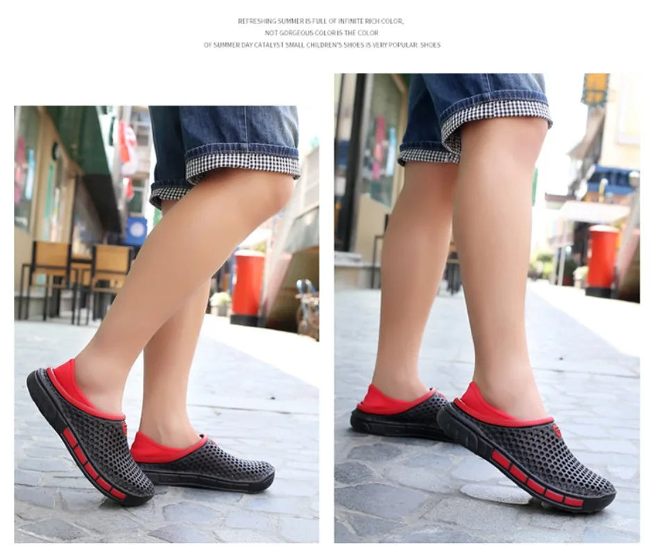 Men's Summer Sandals Clogs Casual Round Toe Slip on Outdoor Geometric Pattern Anti-slip Beach Hole Shoes Plus 46 47 Men Slippers