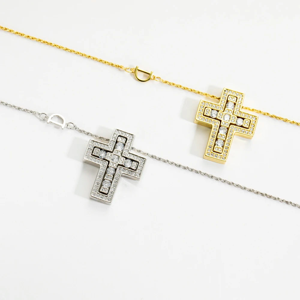 ANDYWEN 925 Sterling Silve Big Double Cross Pendant Long Chain Neckalce 2021 Korea Women High Quality D Twist Chain Jewelry Gift