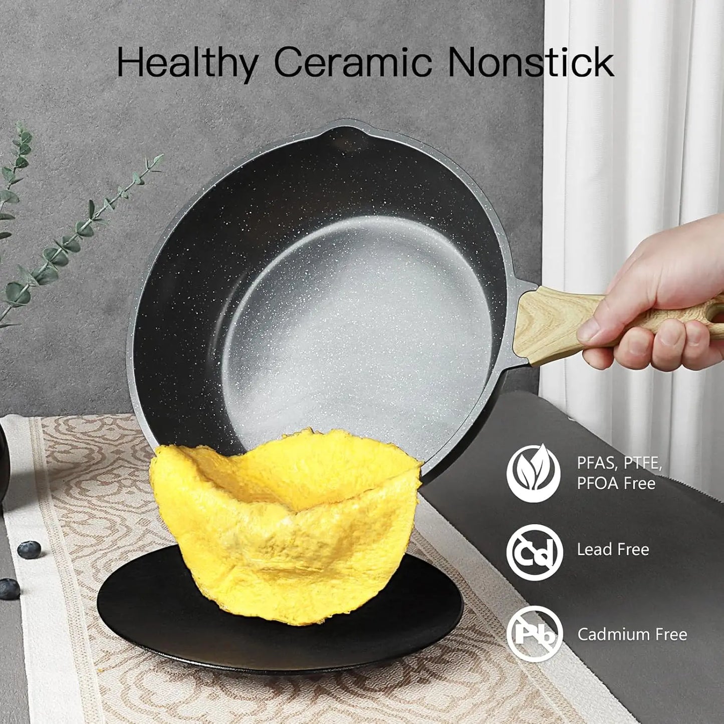 22Pcs Nonstick Cookware Set, Ceramic Pots and Pans Set, Healthy Kitchen Cooking Set with Frying Pans, Dishwasher Safe, Dark Gray