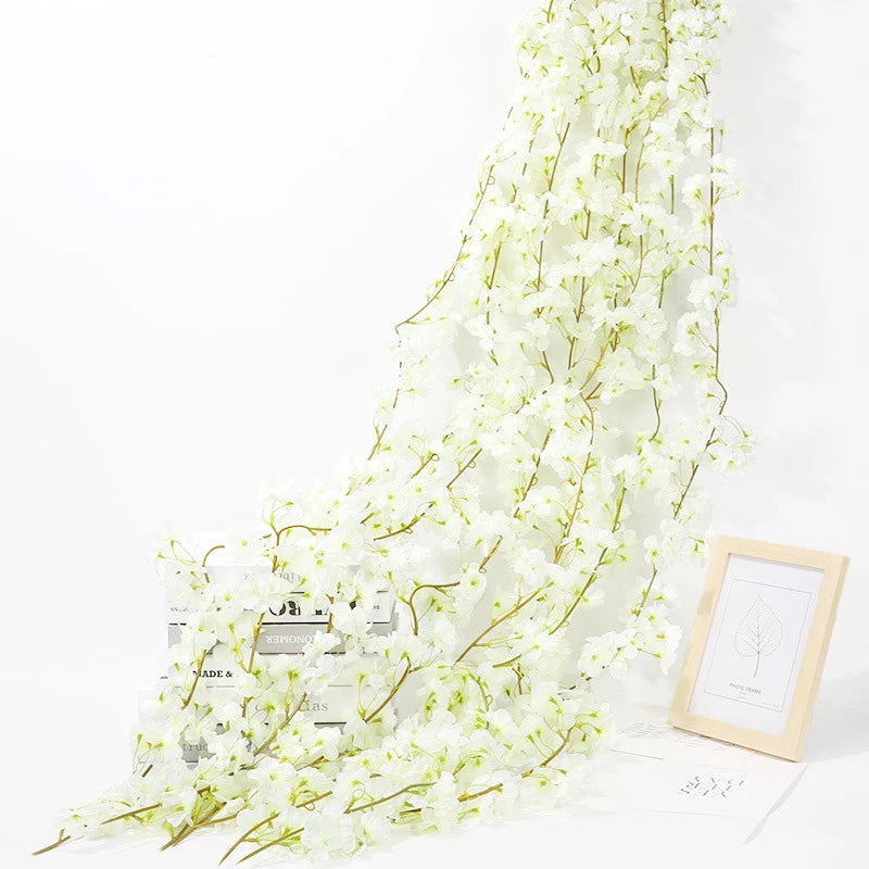 8pcs 1.8M Artificial Cherry Blossom Flower Vines Faux Flowers Outdoors Hanging Silk Flowers Garland for Wedding Party Home Decor