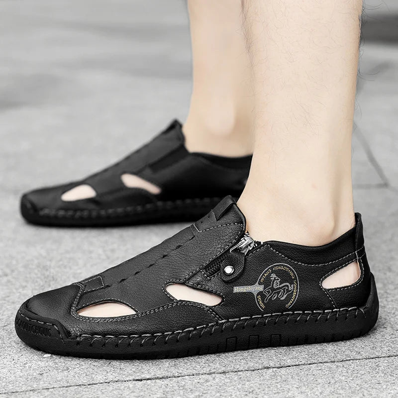 New Summer Breathable Men Sandals Fashion Roman Sandals Handmade Leather Men Casual Shoes Platform Outdoor Men's Beach Sandals