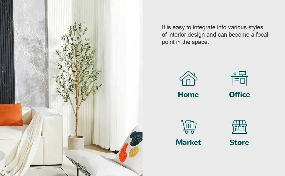 Artificial Olive Tree with Green Leaves and Big Fruits, Faux Potted Olive Silk Tree for Modern Home Office Indoor Floor Decor