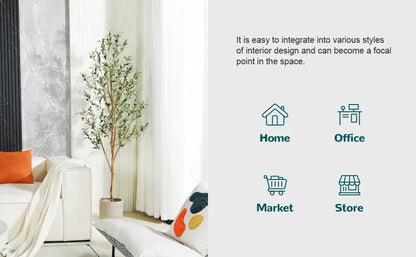 Artificial Olive Tree with Green Leaves and Big Fruits, Faux Potted Olive Silk Tree for Modern Home Office Indoor Floor Decor