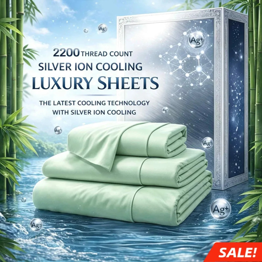 4-Piece Queen Luxury Cooling Bed Sheet Set – 4000-Thread-Count Soft Fabric, 15-Inch Deep Pocket Fitted Sheet + 2 Pillowcases, Silver Ion Infused for Fresh Feel, Lightweight & Breathable Design Ideal for Warm Nights and Seas