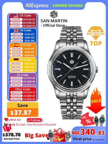 San Martin 36mm 39mm Gada Classic Simple Enamel Dial Miyota 90S5 Original Design Dress Men Automatic Mechanical Watch SN0144