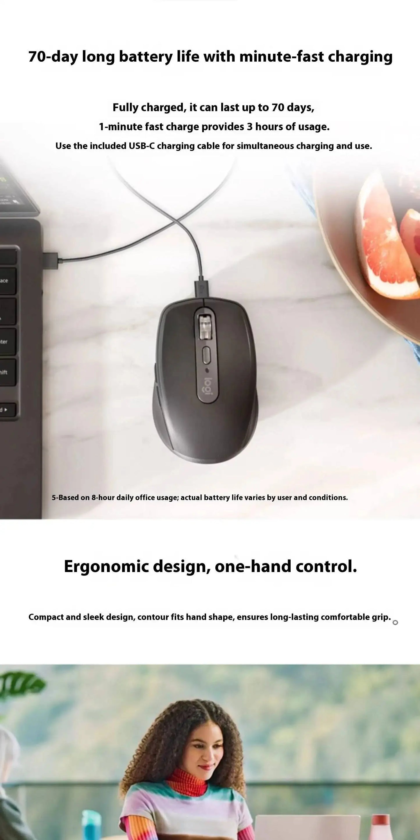 Logitech MX Anywhere 3S Mouse, Wireless, 8000 DPI, MagSpeed Scroll, Silent, 10m, USB-C Charge, Laptop
