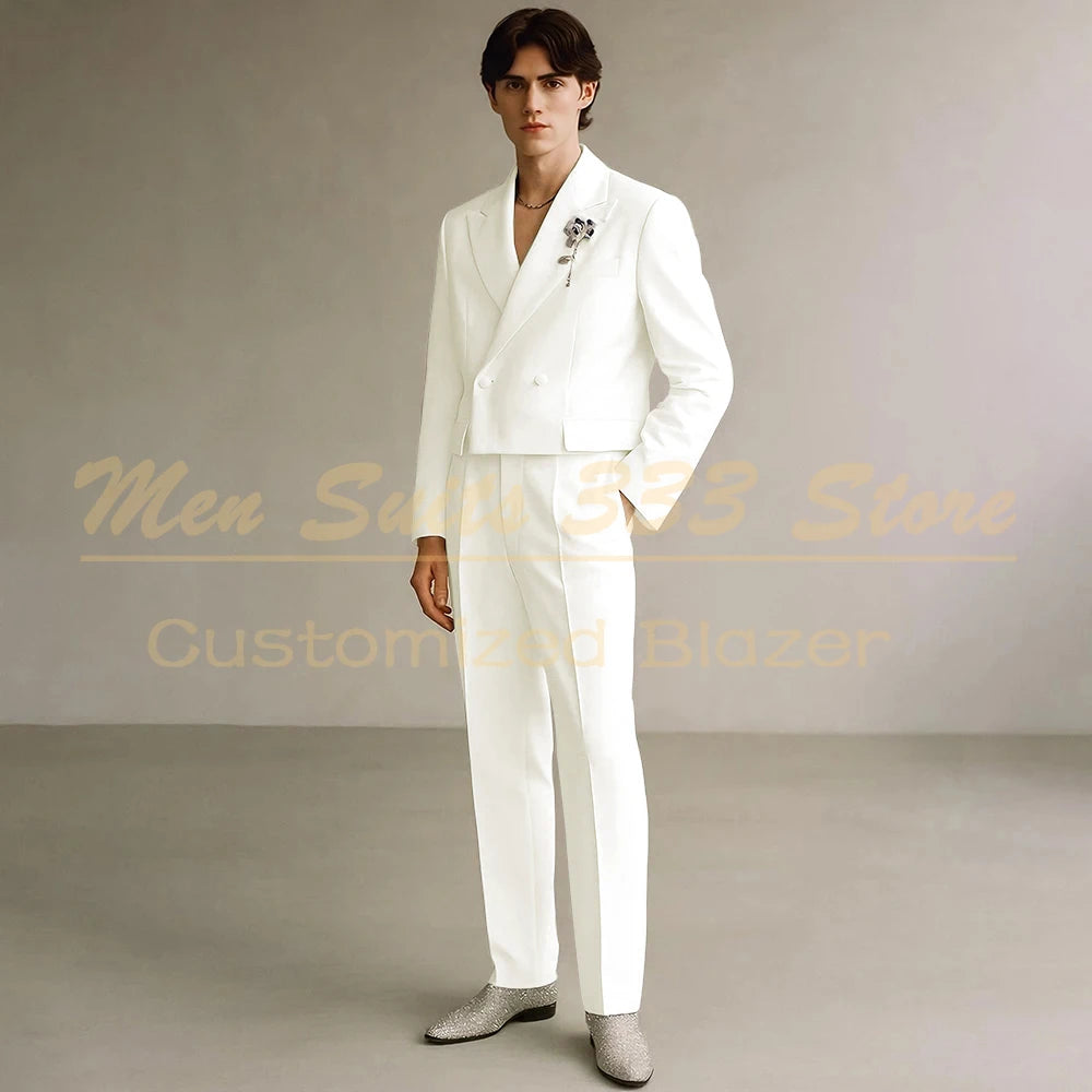 Cropped Men's Suits Formal Wedding Groomsmen 2 Piece Jacket Pants Sets Fashion Male Clothing High Quality Male Clothing Costume
