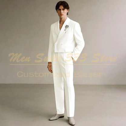 Cropped Men's Suits Formal Wedding Groomsmen 2 Piece Jacket Pants Sets Fashion Male Clothing High Quality Male Clothing Costume