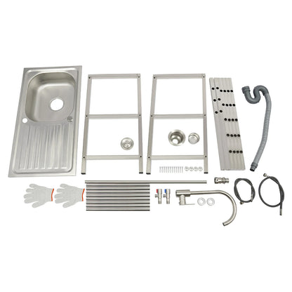 Stainless Steel Freestanding Outdoor Kitchen Sink with Faucet Worktable and Storage Rack Cold Hot Water Adjustable Feet