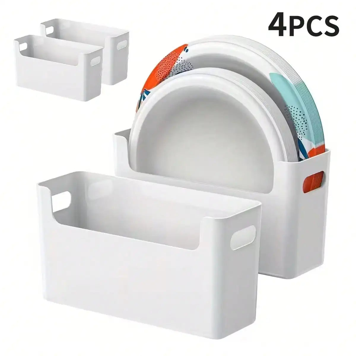 4 Pieces Space Saving Stackable Plastic Plate Organizer Practical Kitchen Dish Storage Rack Household Tableware Sorting Holder F